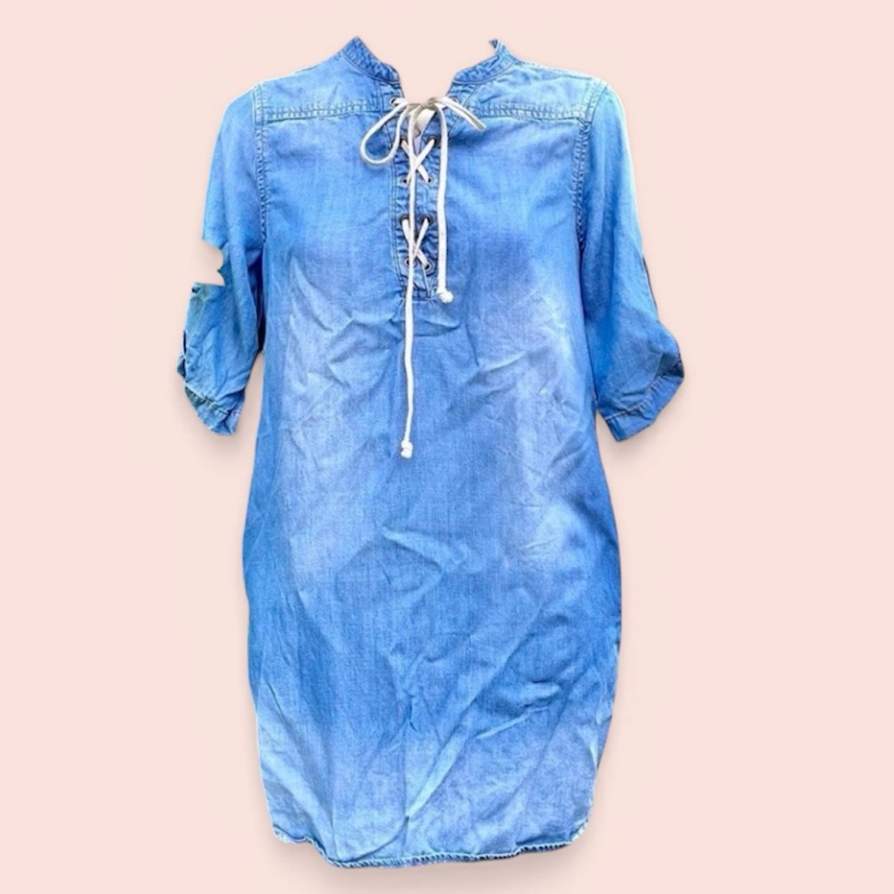 CLOTH & STONE WOMEN’S SMALL 💙✨ DENIM MIDI DRESS W/ FRONT TIE & POCKETS